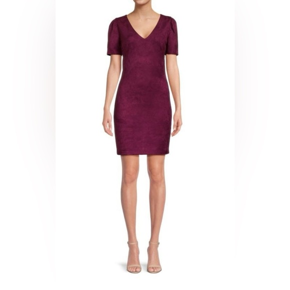 NWT Kensie Faux Suede Mini Pencil Dress | Wine | Size 8 - Picture 1 of 11